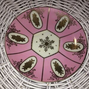 Small Pink & Gold Vintage Plate For Under Plants , Catch All Dish/Display Decor